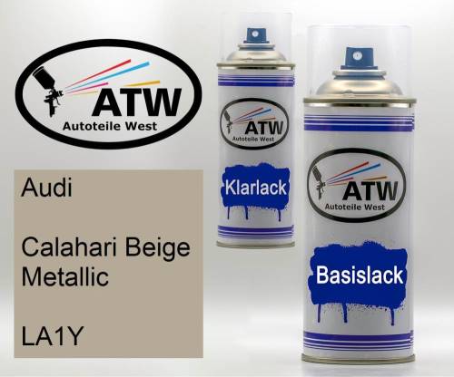 Audi, Calahari Beige Metallic, LA1Y: 400ml Sprühdose + 400ml Klarlack - Set, von ATW Autoteile West.